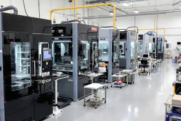 3D printing facility with advanced machinery and materials.